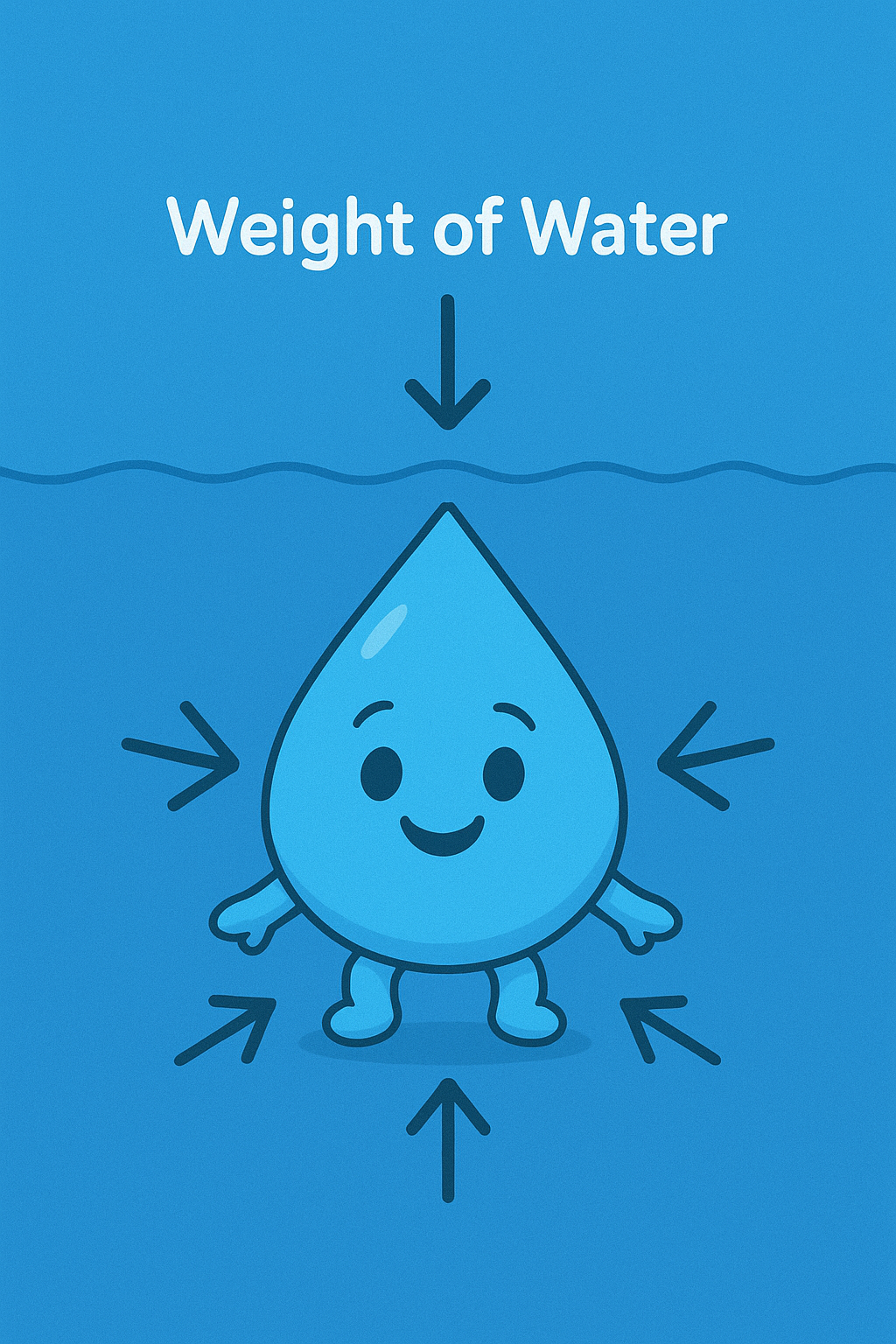 Pip deep at the bottom of the pool, feeling squished (but still smiling!). Arrows pointing inward from all directions 